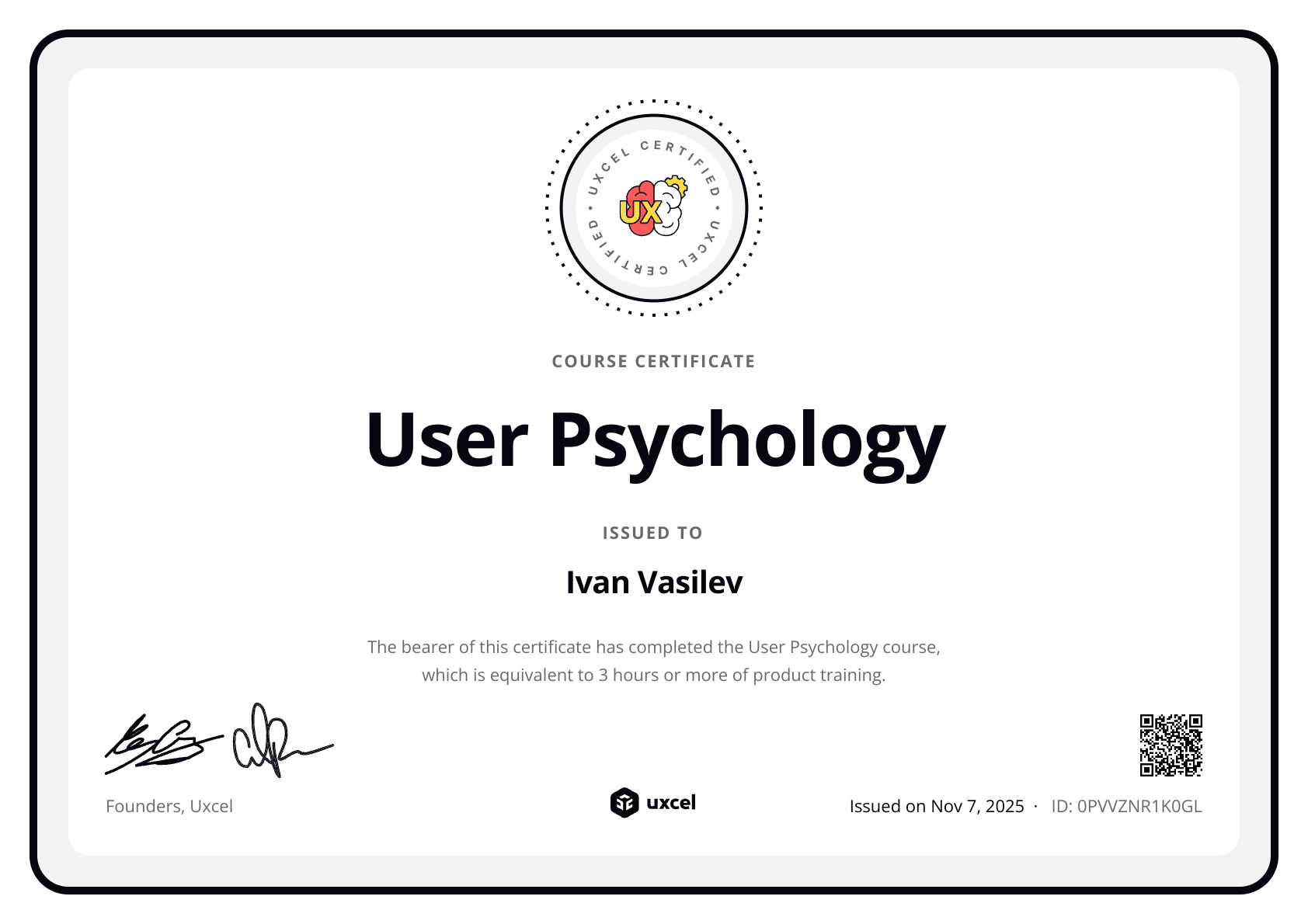 Ivan Vasilev's certificate